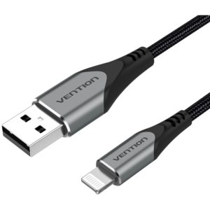 VENTION Nylon Braided USB 2.0 A to Lightning 2.4A Cable 0.5M Gray Aluminum Alloy Type MFi-Certified (LABHD).