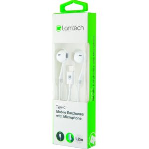 LAMTECH TYPE-C MOBILE EARPHONES WITH MICROPHONE WHITE LAM020939