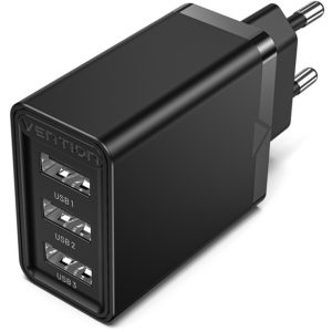 VENTION 3-Port USB (A+A+A) Wall Charger (12W/12W/12W) EU Black (FEAB0-EU).