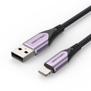 VENTION Nylon Braided USB 2.0 A to Lightning 2.4A Cable 1.5M Purple Aluminum Alloy Type MFi-Certified (LABVG).