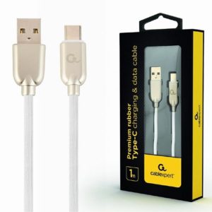 CABLEXPERT PREMIUM RUBBER TYPE-C USB CHARGING AND DATA CABLE 1M WHITE RETAIL PACK CC-USB2R-AMCM-1M-W