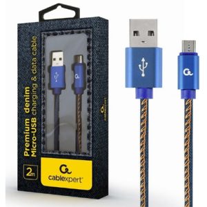 CABLEXPERT PREMIUM JEANS MICRO USB CABLE WITH METAL CONNECTORS 2M BLUE CC-USB2J-AMmBM-2M-BL
