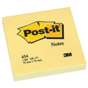 Αυτοκόλλητα Χαρτάκια 3M Post-it 76 x 76 mm (Κίτρινα) (100 Φύλλα) (654GE) (MMM654GE).