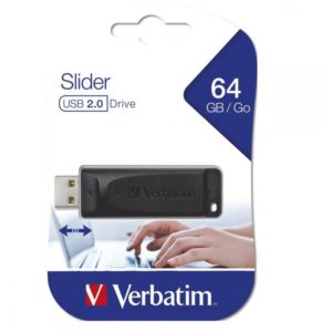 VERBATIM USB DRIVE 2.0 STORE ´N´ GO SLIDER 64GB BLACK. 98698.