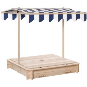 Outsunny Sandpit for Children in Wood with Sun Canopy, Παγκος και σκίαστρο 106x106x121cm Λευκό και Μπλε (343-029) (OUT343-029).( 3 άτοκες δόσεις.)