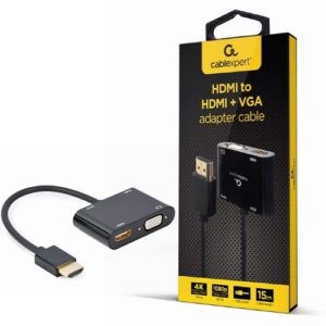 CABLEXPERT HDMI MALE TO HDMI FEMALE+VGA FEMALE+AUDIO ADAPTER CABLE BLACK RETAIL PACK A-HDMIM-HDMIFVGAF-01