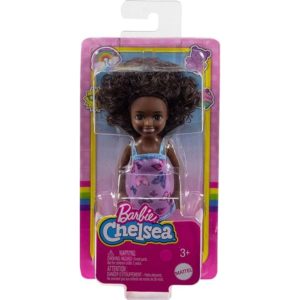 Mattel Barbie Club Chelsea Mini Girl Doll - Dark Skin Doll with Purple Dress (HGT03).