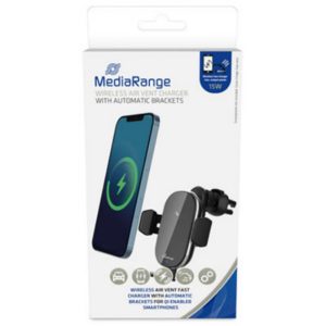 MediaRange 15W wireless air vent car charger, with automatic brackets, black (MRMA117).