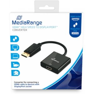 Καλώδιο MediaRange HDMI High Speed to DisplayPort converter, gold-plated, HDMI socket/DP plug, 18 Gbit/s data transfer rate, 20cm, black (MRCS177).