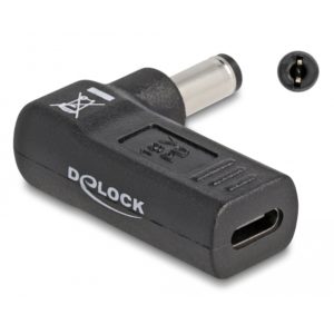 DELOCK αντάπτορας τροφοδοσίας 60010, USB-C σε 5.5x2.1mm, 90°, μαύρος 60010.