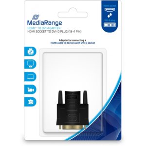 MediaRange HDMI to DVI adapter, gold-plated, HDMI socket/DVI-D plug (18+1 Pin), black (MRCS170).