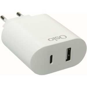 Osio OTU-5904W Διπλός φορτιστής κινητού με USB Type-C και USB Type-A – 18W.