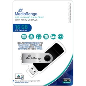 MediaRange USB combo flash drive with micro USB (OTG) plug, 16GB (MR931-2).
