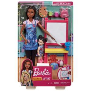 Mattel Barbie You Can be Anything - Dark Skin Doll Art Teacher with Brunette kid Doll (GJM30).