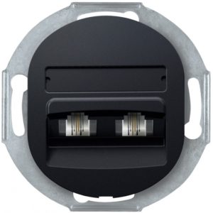 EON E613.E1 Double telephone socket without cover frame 2xRJ12 6/4 Cat 3, soft-touch black.
