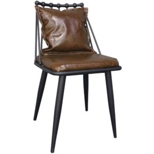 DANTE Καρέκλα, Μέταλλο Βαφή Μαύρο, PU Vintage Brown 42x49x79cm ΕΜ715,1 (Σετ 2τεμ.).( 3 άτοκες δόσεις.)