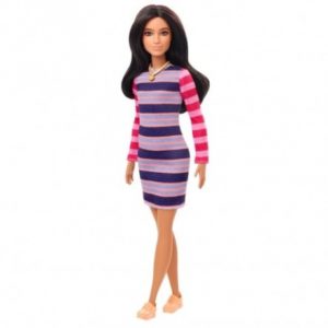 Mattel Barbie Doll - Fashionistas #147 - Brunette Hair Dress with Stripes Doll (GYB02).