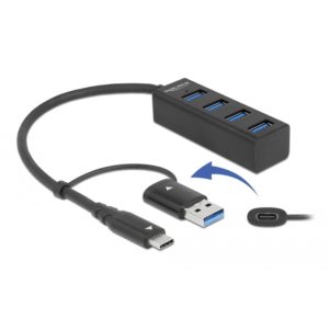DELOCK USB hub 63828 4x USB 3.2 Gen 1, 5Gbps, μαύρο 63828-DL.( 3 άτοκες δόσεις.)