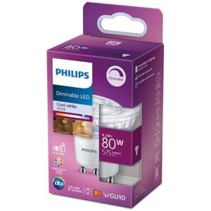 Philips GU10 LED Spot Bright White dimbaar Bulb 6.2W (80W) (LPH00636) (PHILPH00636).