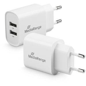 MediaRange 12W charger with two USB-A outputs, white (MRMA114).