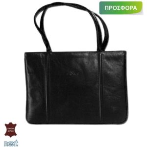 Δερμάτινη τσάντα γυναικεία 36x6x25εκ. μαύρη.( 3 άτοκες δόσεις.)