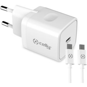 Celly Σετ Φορτιστής Τοίχου Pro Power USB-C 20W Λευκός και Καλώδιο Type-C σε Type-C 1m Λευκό TC1C20WTYPECWH.