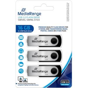 MediaRange USB flash drives, 16GB, Pack 3 (MR910-3).
