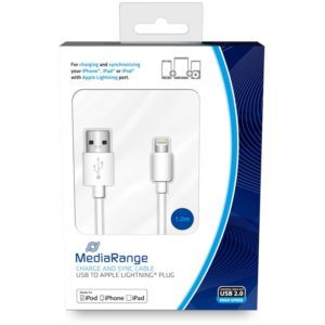 Καλώδιο MediaRange Charge and sync, USB 2.0 to Apple Lightning® plug, 1.0m, white (MRCS178).