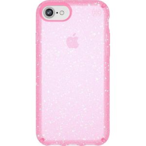 SPECK IPHONE 8 CASE (103109-6603) PRESIDIO CLEAR + GLITTER (PINK WITH GOLD GLITTER).