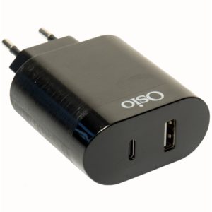 Osio OTU-5904B Διπλός φορτιστής κινητού με USB Type-C και USB Type-A – 18W.