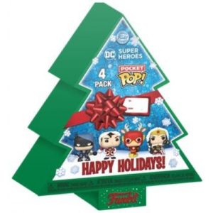 Funko Pocket Pop! 4-Pack DC Super Heroes - Happy Holidays Tree Box Vinyl Figures Keychain.