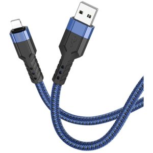 Καλώδιο Σύνδεσης Hoco U110 USB σε Lightning Braided 2.4A Μπλε 1.2m Υψηλής Αντοχής.