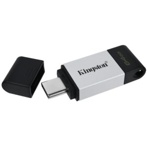 KINGSTON USB Stick Data Traveler DT80/64GB, USB 3.2 Type-C, Silver/Black DT80/64GB.