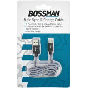 Καλώδιο σύνδεσης Bossman Braided Fabric Cable USB σε Micro USB Sync And Charging 5Pin Μαύρο1 μ..
