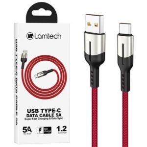 LAMTECH USB TYPE-C DATA CABLE 5A 1,2M RED LAM111856