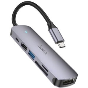 Hub USB-C Hoco HB28 HDMI+PD+USB3.0+USB2.0+SD+TF 60W 20V/3A Γκρι.