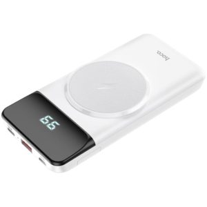 Power Bank Hoco J76 Bobby Magnetic 10000mAh με Ασύρματη Φόρτιση και Βάση Στήριξης Τηλεφώνου με USB-A και USB-C Λευκό.
