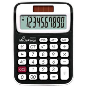 MediaRange Compact calculator with 10-digit LCD, solar and battey-powered, black/white (MROS190).