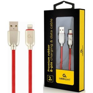 CABLEXPERT PREMIUM RUBBER LIGHTNING CHARGING AND DATA CABLE 1M RED RETAIL PACK CC-USB2R-AMLM-1M-R