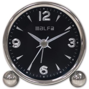 Ρολόι Επιτραπέζιο AM03 Alfaone Αναλογικό Αθόρυβο Μεταλλικό Chrome-Μαύρο AM03.