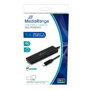 MediaRange USB Type-C™ to USB 3.0 hub 1:4, bus-powered, black (MRCS508).