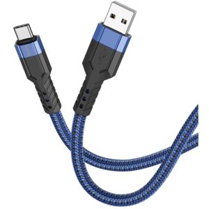 Καλώδιο Σύνδεσης Hoco U110 USB σε USB-C Braided 3A Μπλε 1.2m Υψηλής Αντοχής.