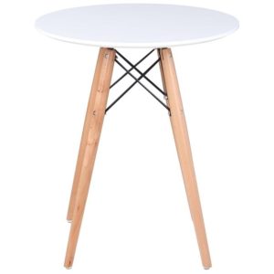 ART Wood Tραπέζι, Πόδια Οξιά Φυσικό, Επιφάνεια MDF Άσπρο Φ60cm H.70cm Ε7082,1.( 3 άτοκες δόσεις.)