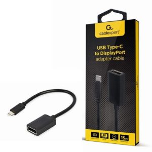CABLEXPERT USB TYPE-C TO DISPLAYPORT ADAPTER CABLE 4K 15CM BLACK RETAIL PACK A-CM-DPF-02
