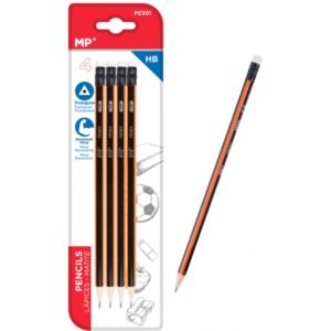 MP ξύλινο μολύβι με γόμα PE301, τρίγωνο, HB, 4τμχ PE301.