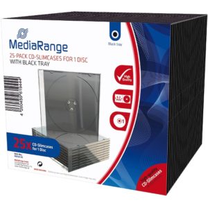 MediaRange 25-Pack CD Slimcases for 1 Disc with black tray (MRBOX32-25).