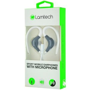 LAMTECH SPORT MOBILE EARPHONES WITH MIC WHITE LAM020229
