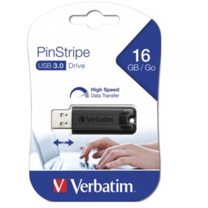 VERBATIM USB DRIVE 3.0 16GB PINSTRIPE BLACK. 49316.