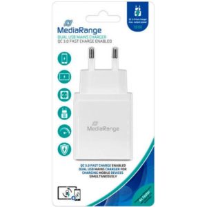MediaRange 25W fast charger with USB-A and USB-C output, white (MRMA112).