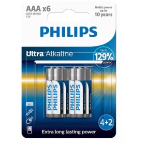 PHILIPS Ultra αλκαλικές μπαταρίες LR03E6BP/10, AAA LR03 1.5V, 6τμχ LR03E6BP-10.